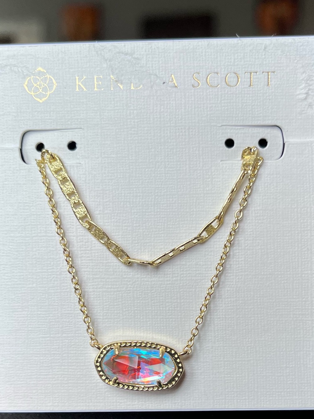 Kendra Scott Gold Double-Layer Necklace with Iridescent Pink-Blue Stone